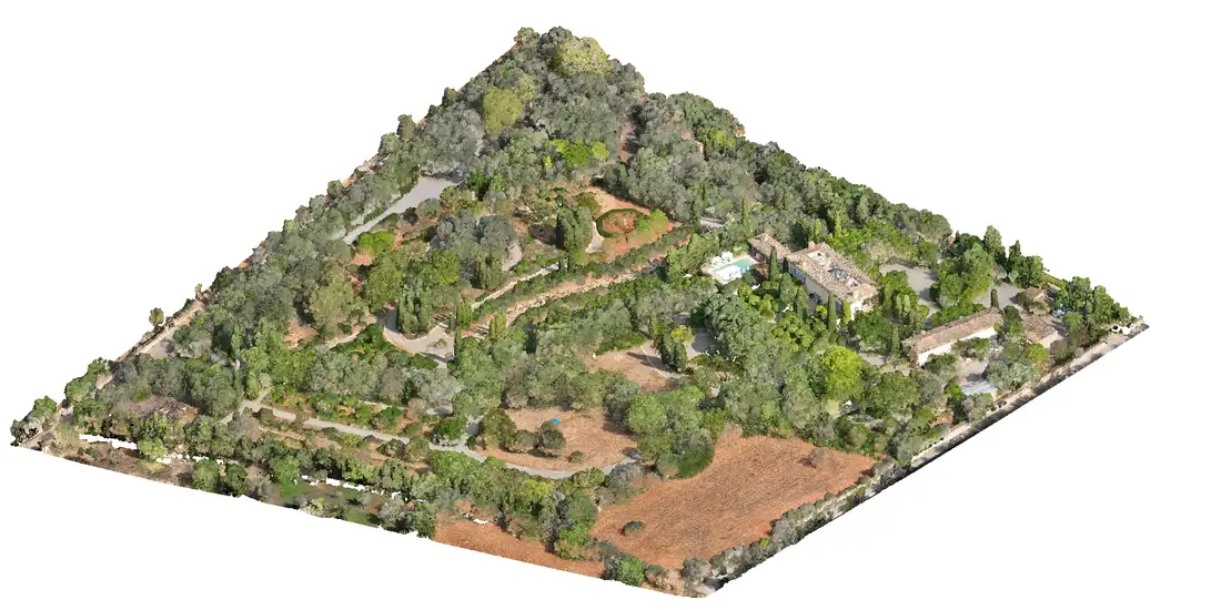 Modelo 3D texturizado de una finca en vista isométrica