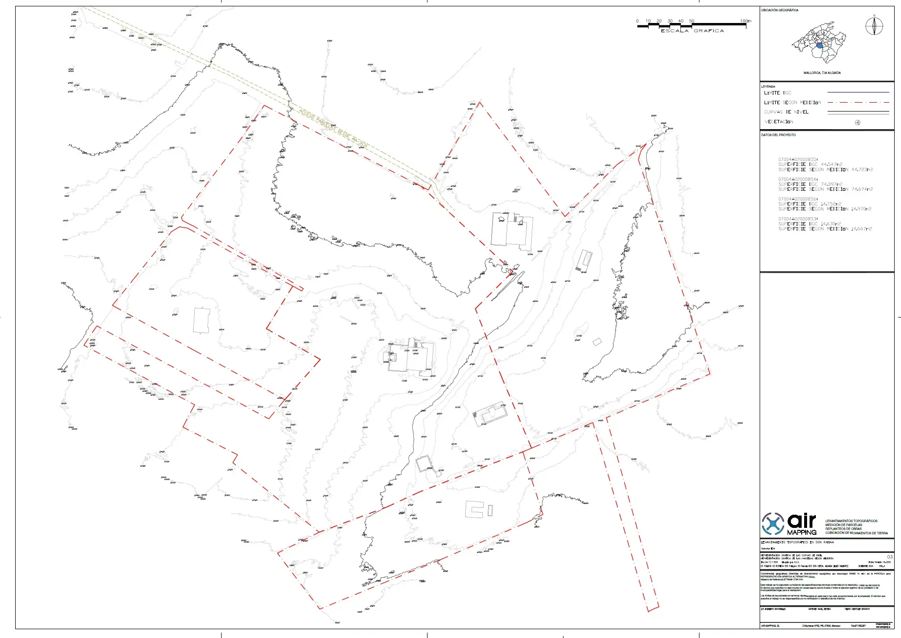 Plano topográfico con curvas de nivel